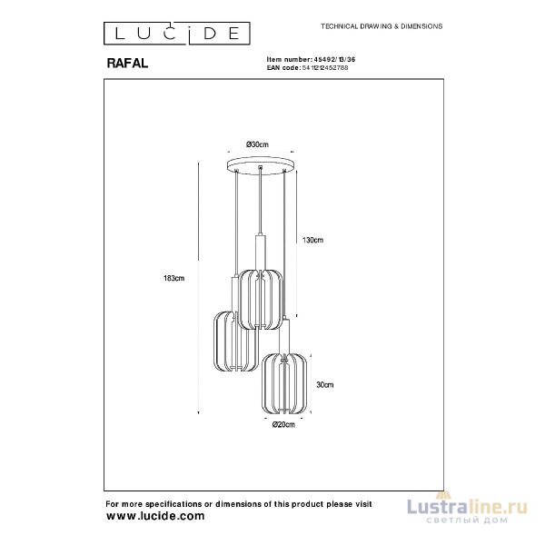 Подвесной светильник Lucide Rafal 45492/13/36