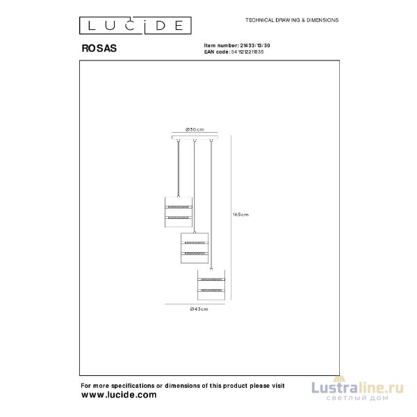 Подвесной светильник Lucide Rosas 21433/13/30