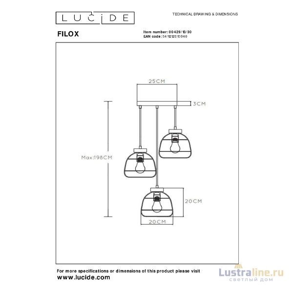 Подвесной светильник Lucide Filox 00429/13/30