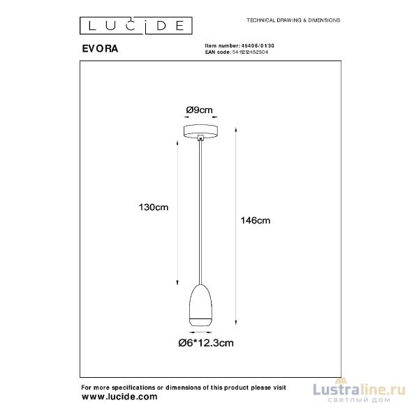 Подвесной светильник Lucide Evora 45406/01/30 Подвесной светильник Lucide Evora 45406/01/30