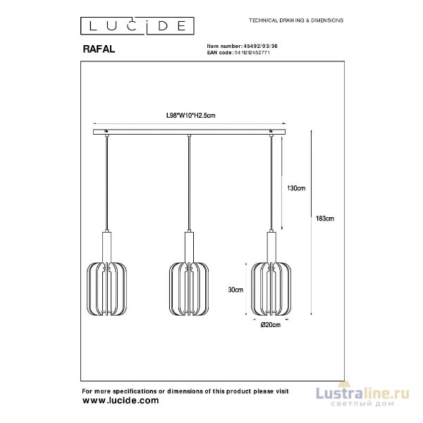 Подвесной светильник Lucide Rafal 45492/03/36
