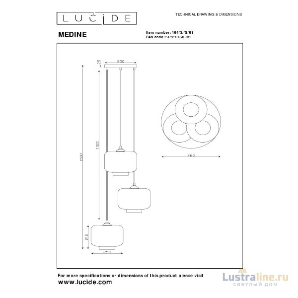 Подвесной светильник Lucide Medine 46413/13/61