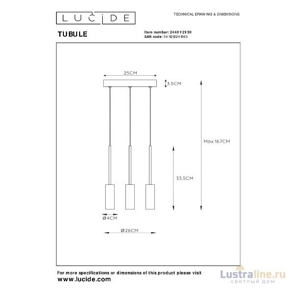 Подвесной светильник Lucide Tubule 24401/21/30