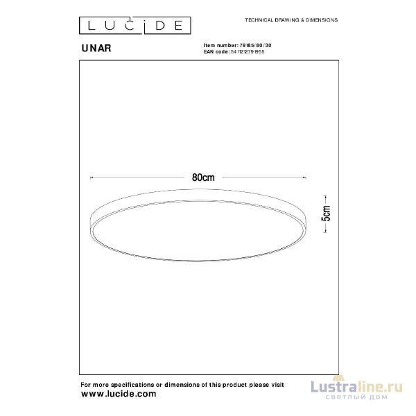 Потолочный светильник Lucide Unar 79185/80/30