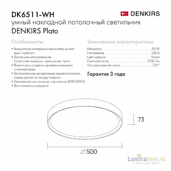 Потолочный светильник Denkirs Plato DK6511-WH/1 Потолочный светильник Denkirs Plato DK6511-WH/1