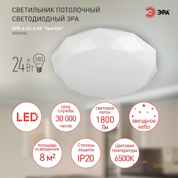 Потолочный светильник Эра SPB-6-24-6,5K Sparkle Б0054056 Потолочный светильник Эра SPB-6-24-6,5K Sparkle Б0054056