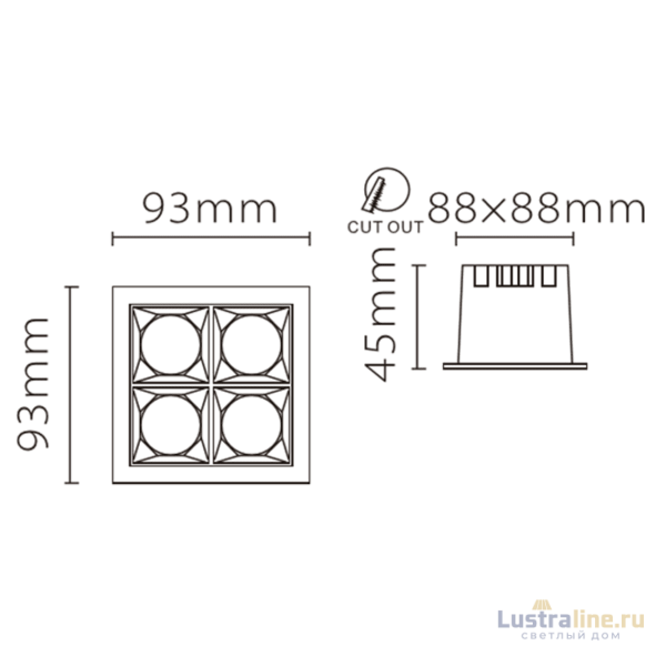Встраиваемый светодиодный светильник Fiberli XL003-4T(W) 12130306 Встраиваемый светодиодный светильник Fiberli XL003-4T(W) 12130306
