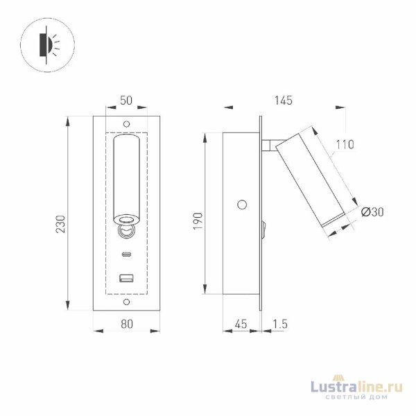Спот Arlight SP-BED-CHARGE-BUILT-S80x230-3W Warm3000 (BK, 20 deg, 230V, USB-A, USB-C) 046880 Спот Arlight SP-BED-CHARGE-BUILT-S80x230-3W Warm3000 (BK, 20 deg, 230V, USB-A, USB-C) 046880