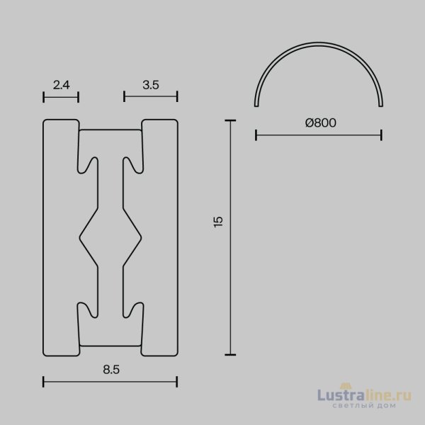 Шинопровод магнитный полукруг Maytoni Flarity TRX154-SR-D800-B