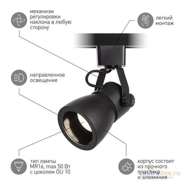 Трековый светильник Эра TR38-GU10 BK Б0053308