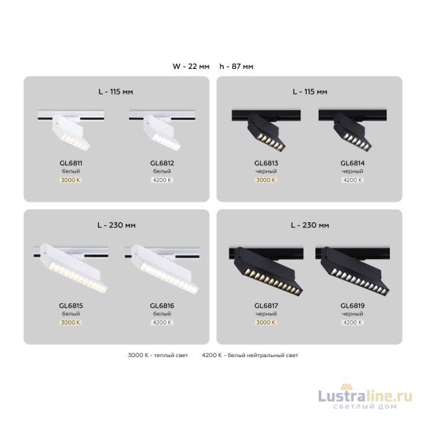 Трековый однофазный светильник Ambrella Light Track System GL6817