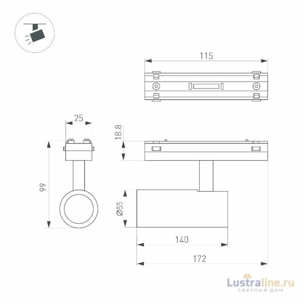 Трековый магнитный светильник Arlight MAG-VIBE-SPOT-R55-18W Day4000 (BK, 24 deg, 48V) 044477