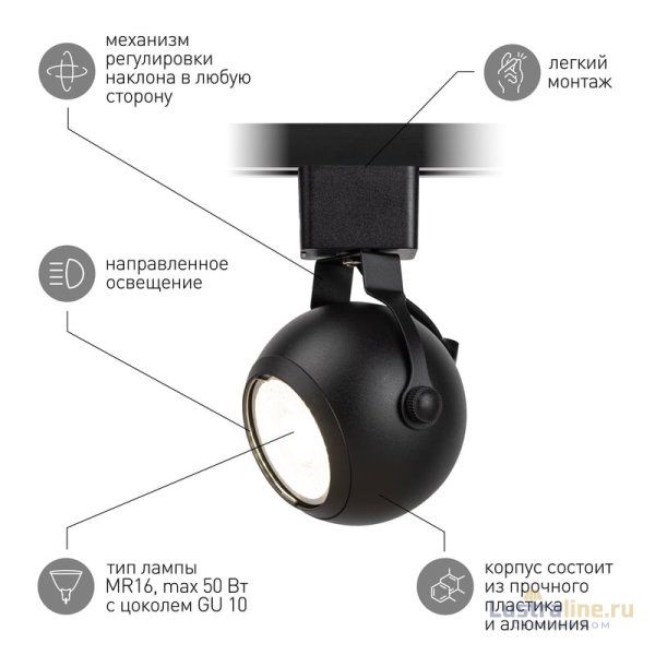 Трековый светильник Эра TR35-GU10 BK Б0053296 Трековый светильник Эра TR35-GU10 BK Б0053296