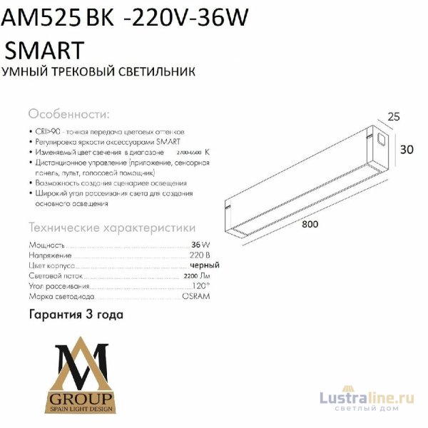 Трековый однофазный светильник AM Group AM525 BK-220V-36W SMART Трековый однофазный светильник AM Group AM525 BK-220V-36W SMART