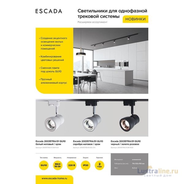 Трековый светильник Escada 20035TRA/01 BK/RGD Трековый светильник Escada 20035TRA/01 BK/RGD