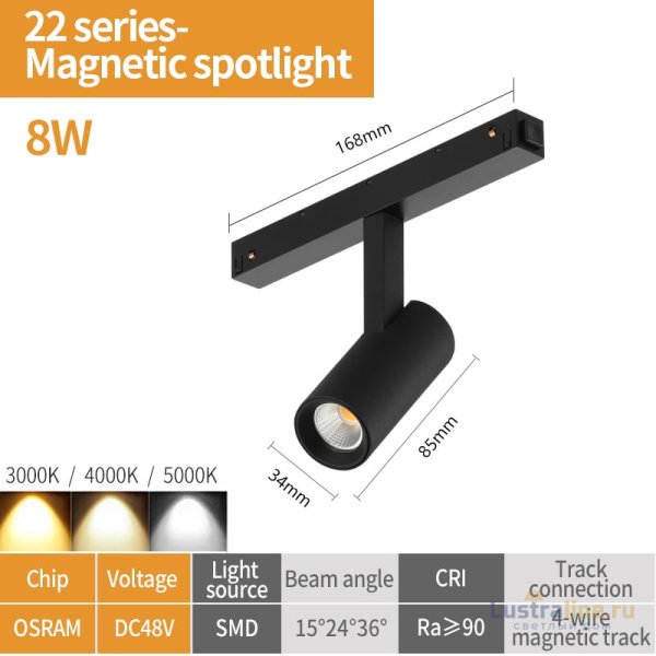 Трековый магнитный светильник iLedex Vision SMART 4822-005-D34-8W-40DG-BK Трековый магнитный светильник iLedex Vision SMART 4822-005-D34-8W-40DG-BK
