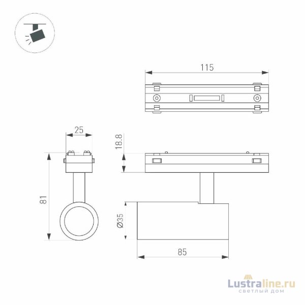 Трековый магнитный светильник Arlight MAG-VIBE-SPOT-R35-8W Warm3000 (BK, 24 deg, 48V) 044462