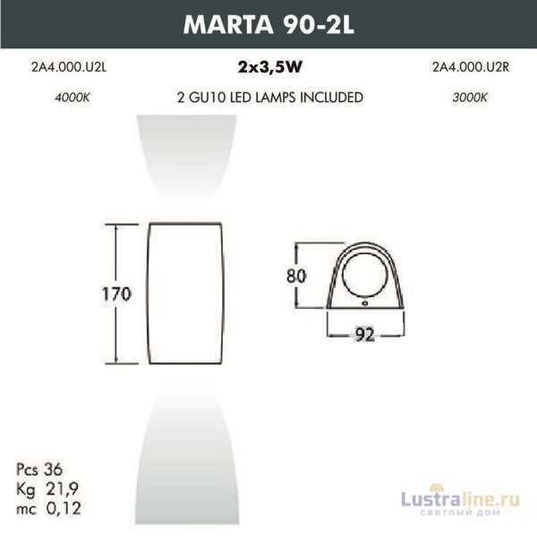Уличный настенный светодиодный светильник Fumagalli Marta 2A4.000.000.WXU2L