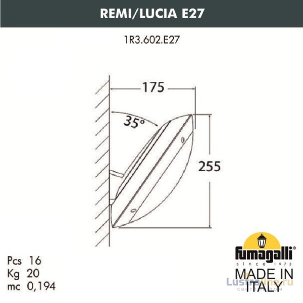 Уличный настенный светильник Fumagalli 1R3.602.000.LYE27