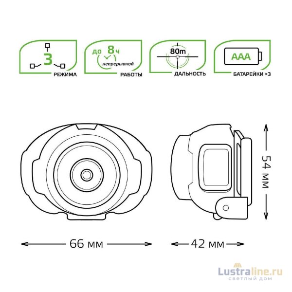 Налобный светодиодный фонарь Gauss от батареек 65х54 230 лм GF303 Налобный светодиодный фонарь Gauss от батареек 65х54 230 лм GF303