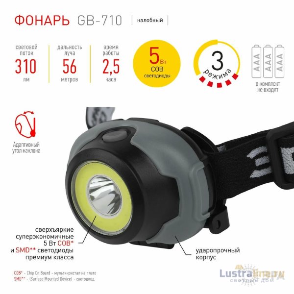 Фонарь налобный Криптон на батарейках Эра GB-710 Б0052752 Фонарь налобный Криптон на батарейках Эра GB-710 Б0052752