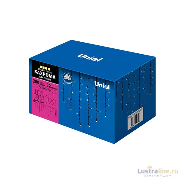 Уличная светодиодная гирлянда Uniel бахрома (UL-00003934) теплый белый ULD-B3010-200/TBK Warm White IP67