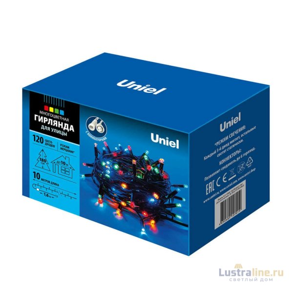 Уличная светодиодная гирлянда (UL-00003943) Uniel разноцветный ULD-S1000-120/TBK Multi IP67