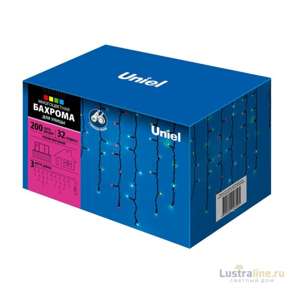 Уличная светодиодная гирлянда Uniel бахрома (UL-00003933) разноцветный ULD-B3010-200/TBK Multi IP67 Уличная светодиодная гирлянда Uniel бахрома (UL-00003933) разноцветный ULD-B3010-200/TBK Multi IP67