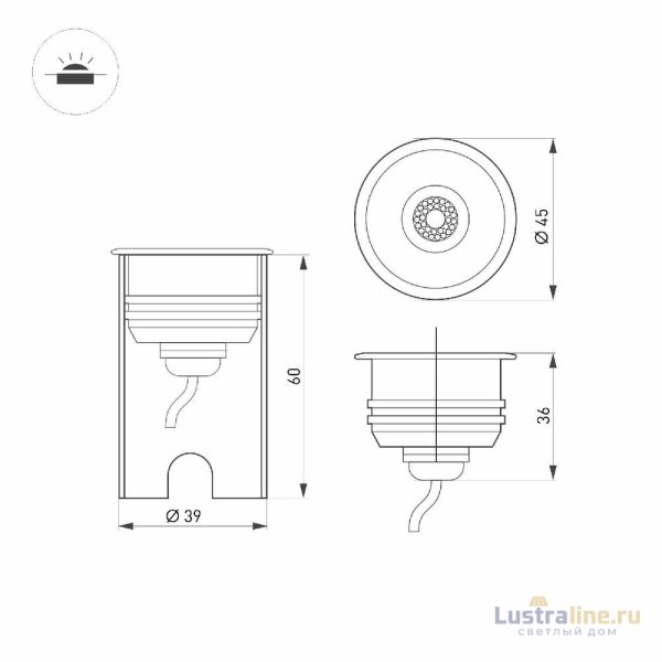 Грутовый светильник Arlight KT-AQUA-R45-3W Warm3000 047698 Грутовый светильник Arlight KT-AQUA-R45-3W Warm3000 047698
