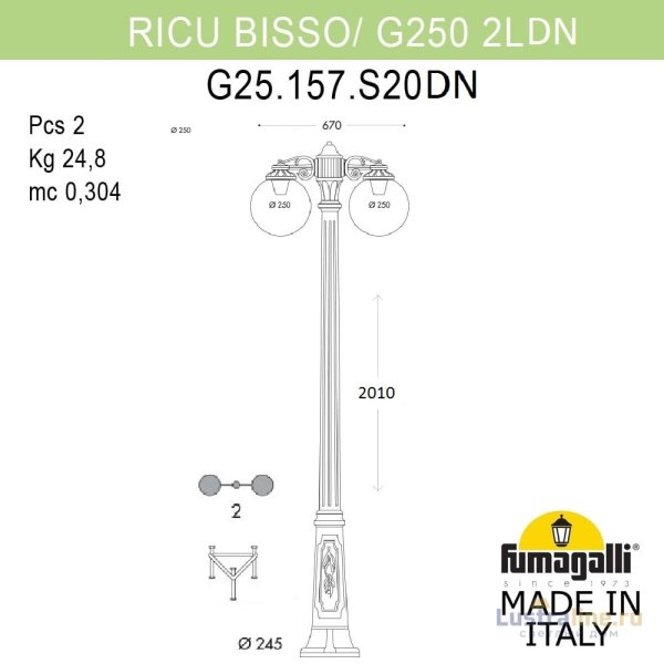 Парковый светильник Fumagalli Globe 250 G25.157.S20.AZF1RDN Парковый светильник Fumagalli Globe 250 G25.157.S20.AZF1RDN