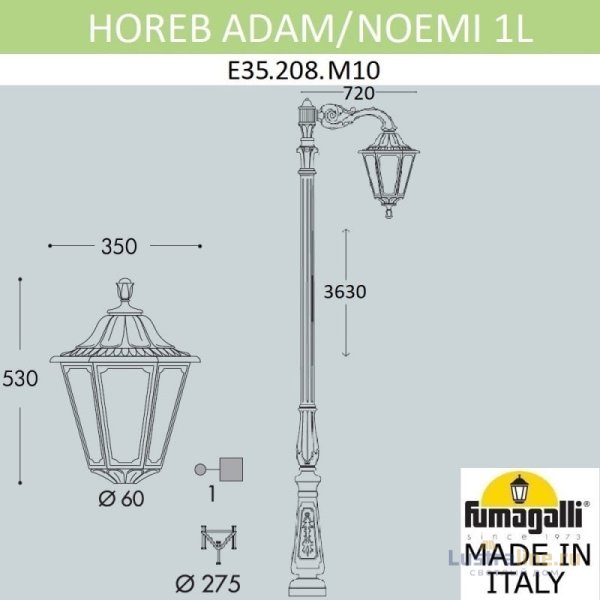 Садовый светильник Fumagalli HOREB ADAM/NOEMI 1L E35.208.M10.AXH27 Садовый светильник Fumagalli HOREB ADAM/NOEMI 1L E35.208.M10.AXH27