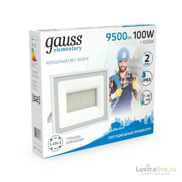 Прожектор светодиодный Gauss Slim 100W 6500К 613120300 Прожектор светодиодный Gauss Slim 100W 6500К 613120300