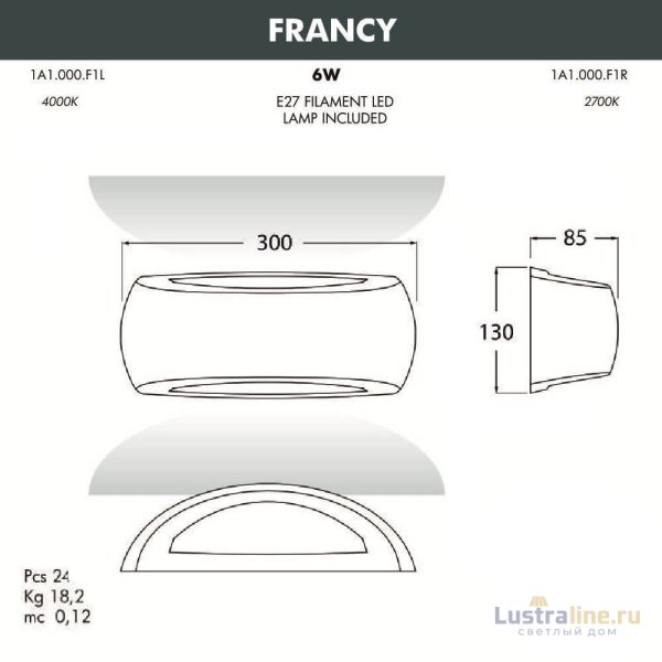 Уличный настенный светильник Fumagalli Francy 1A1.000.000.AYF1R Уличный настенный светильник Fumagalli Francy 1A1.000.000.AYF1R