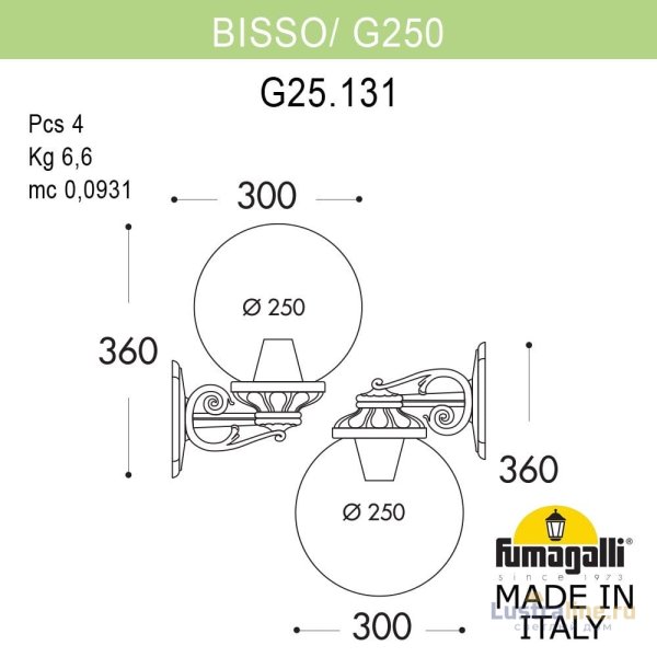 Уличный настенный светильник Fumagalli Globe 250 G25.131.000.VXF1R Уличный настенный светильник Fumagalli Globe 250 G25.131.000.VXF1R