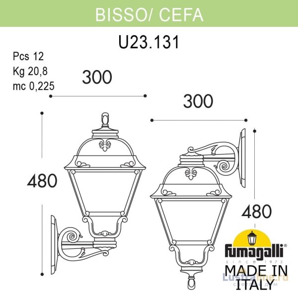 Уличный настенный светильник Fumagalli Cefa U23.131.000.BXF1R Уличный настенный светильник Fumagalli Cefa U23.131.000.BXF1R