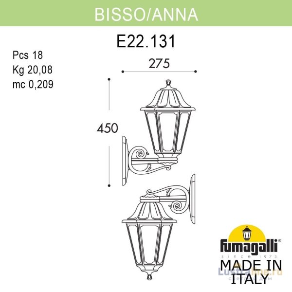 Уличный настенный светильник Fumagalli Anna E22.131.000.BYF1RDN Уличный настенный светильник Fumagalli Anna E22.131.000.BYF1RDN
