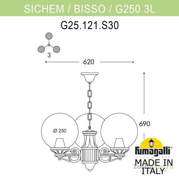 Уличный подвесной светильник Fumagalli Globe 250 G25.120.S30.WYF1R Уличный подвесной светильник Fumagalli Globe 250 G25.120.S30.WYF1R