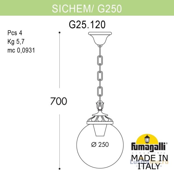 Уличный подвесной светильник Fumagalli Globe 250 G25.120.000.BXF1R Уличный подвесной светильник Fumagalli Globe 250 G25.120.000.BXF1R